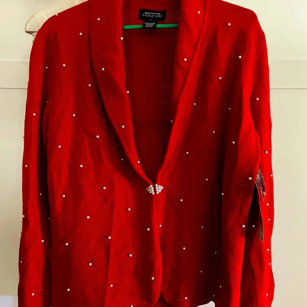 BNWT JONES NEW YORK Faux Pearl (XL) Crimson Red - Picture 1 of 6